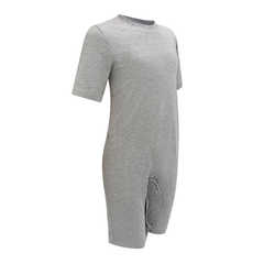 Grey adult bodysuit with a side slit on a white background