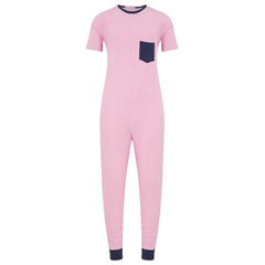 Pink onesie with a pocket on a white background