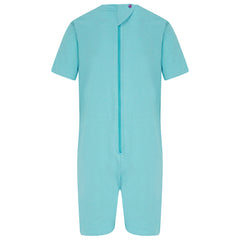 Light blue swimsuit with a zipper on a white background
