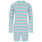 KayCey® Signature Stripes Long Sleeve Knee Length Zip Back Jumpsuit - Bodyvests and Sleepwear