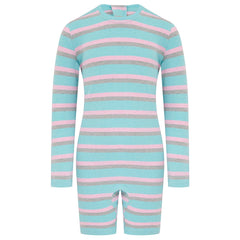 KayCey® Signature Stripes Long Sleeve Knee Length Zip Back Jumpsuit - Bodyvests and Sleepwear