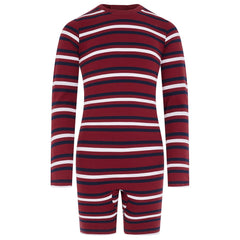 KayCey® Signature Stripes Long Sleeve Knee Length Zip Back Jumpsuit - Bodyvests and Sleepwear
