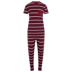 KayCey® Signature Stripes Short Sleeve Ankle Length Zip Back Jumpsuit - Bodyvests and Sleepwear