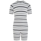 KayCey® Signature Stripes Short Sleeve Knee Length Zip Back Jumpsuit - Bodyvests and Sleepwear