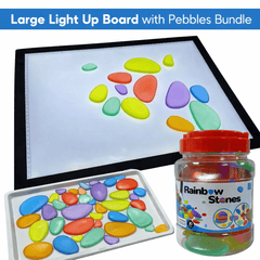 Large Light Up Board with Coloured Acrylic Pebbles – Sensory Play Bundle -