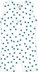 romper with peg feed access in white with dots