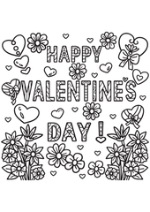 Happy Valentines Day Floral Colouring in Sheet - Downloads
