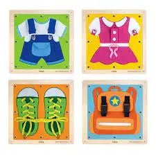 Set of 4 Dressing and Zipping Wall Mount Boards - Sensory Toys