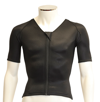 A black short-sleeve compression vest with a front zipper, displayed on a white mannequin torso against a white background.
