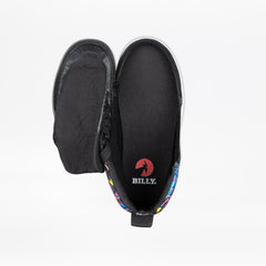 Black shoe with colorful sole and 'BILLY' logo on a white background