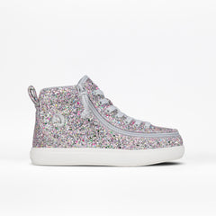 Glittery high-top sneaker on a white background
