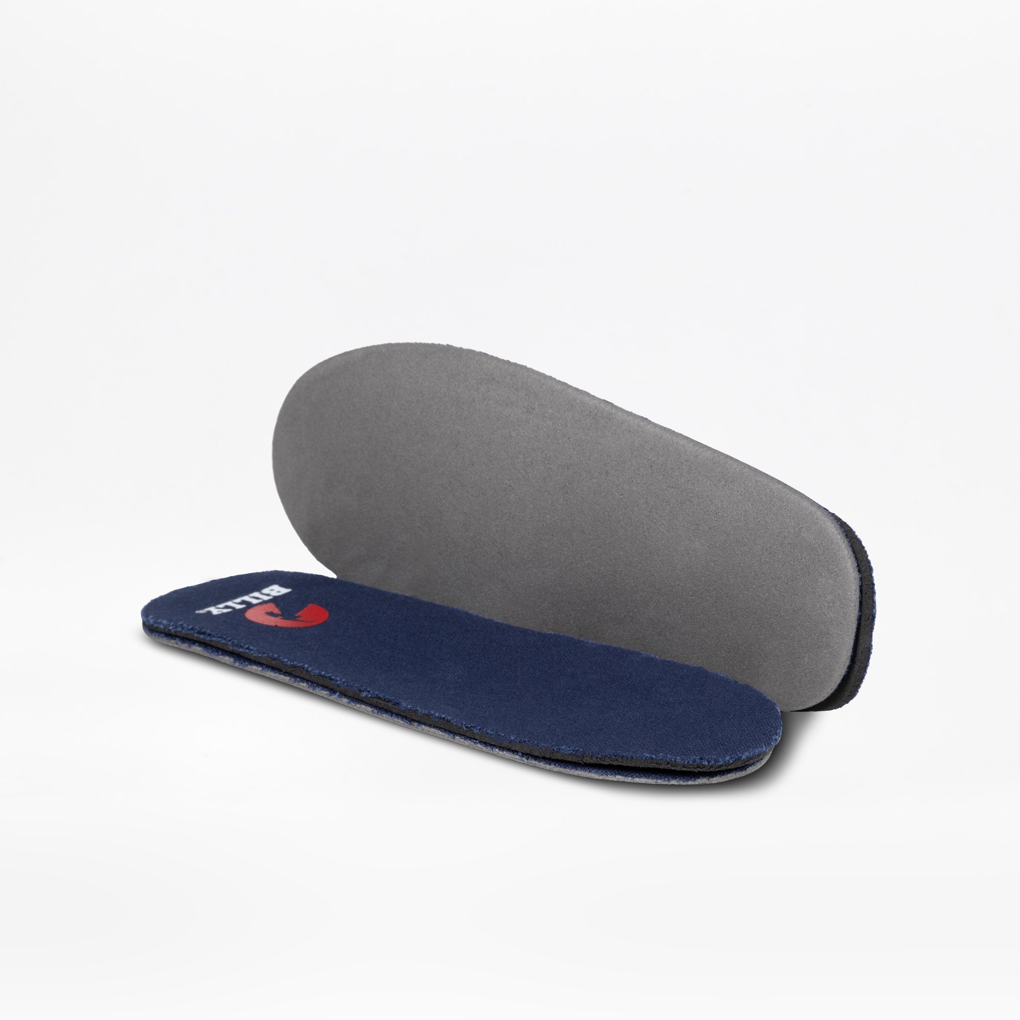 Gray and blue shoe insole on a white background