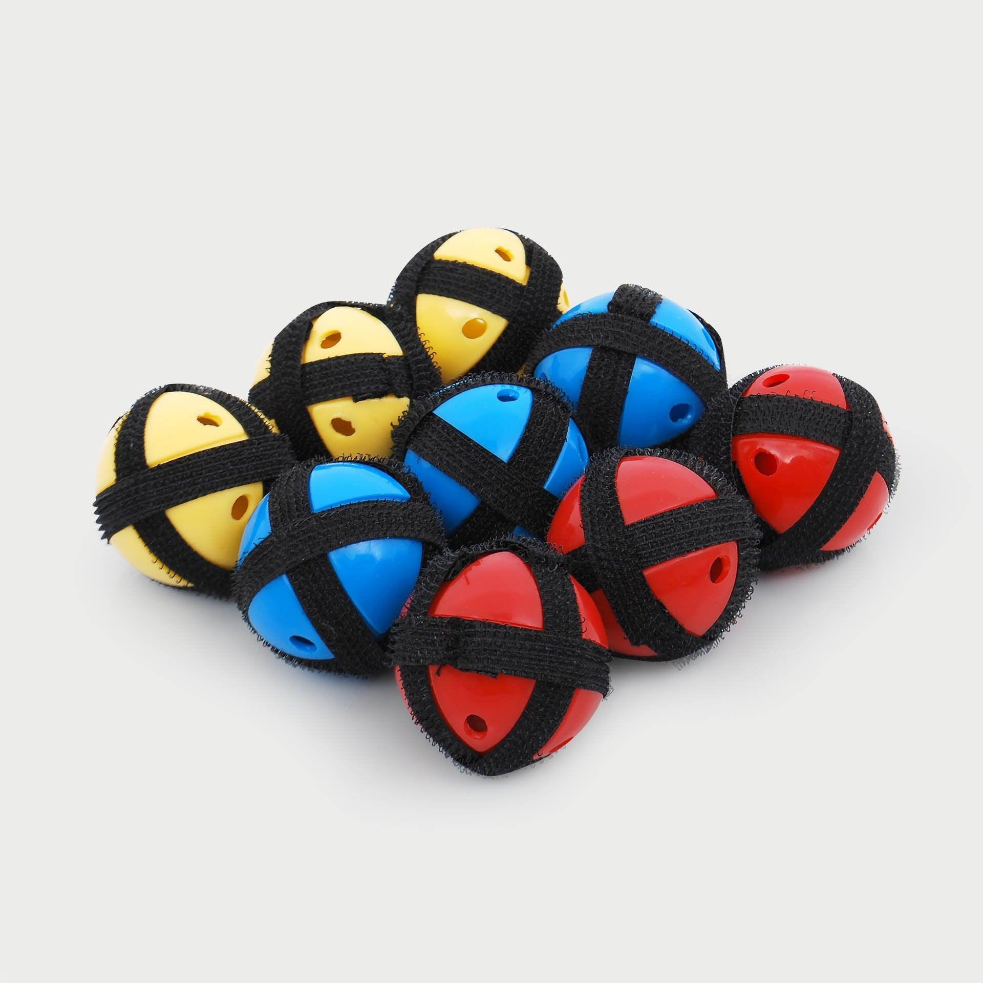 Colorful balls with black straps on a white background