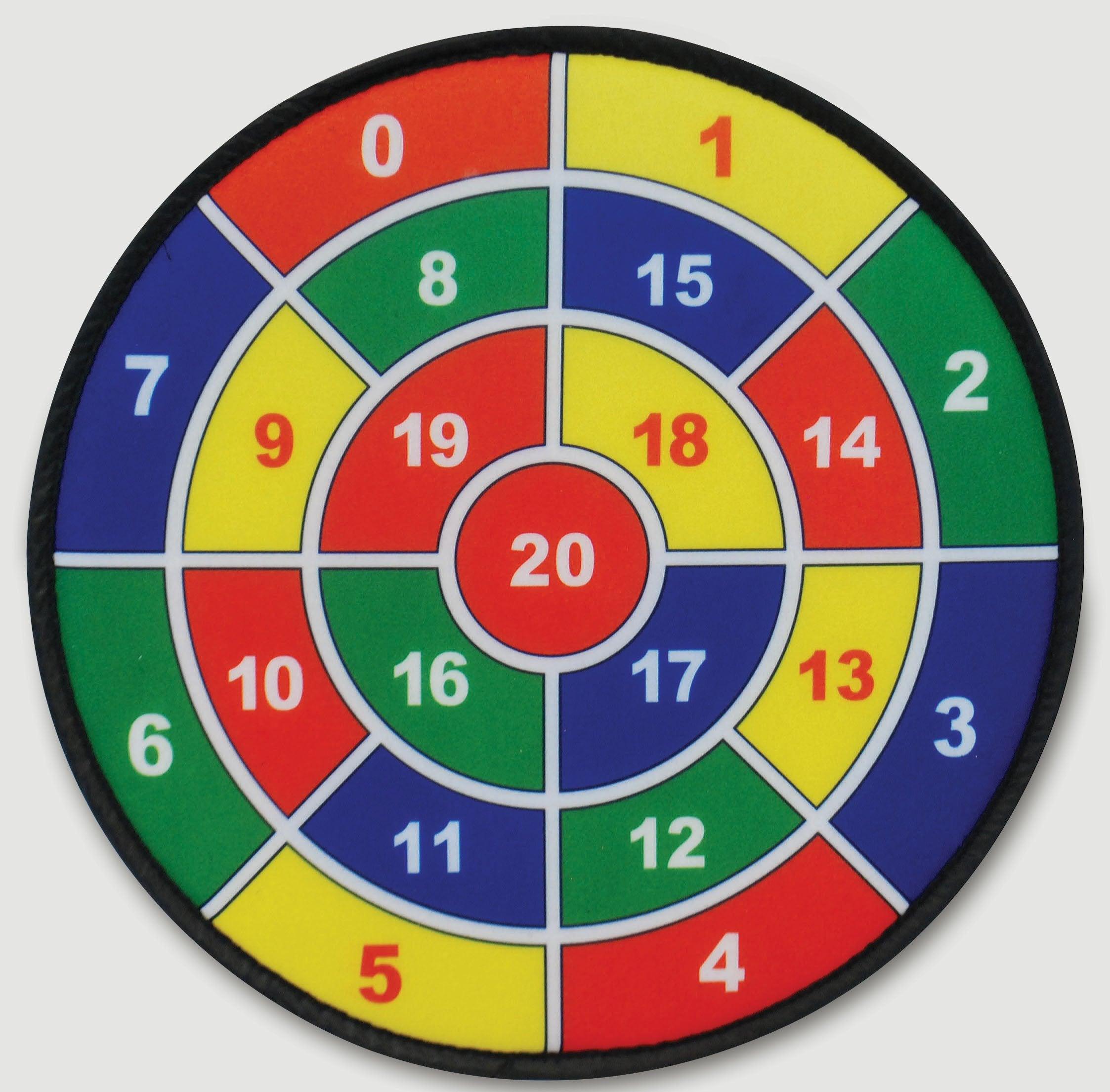 Colorful circular target with numbers on a white background