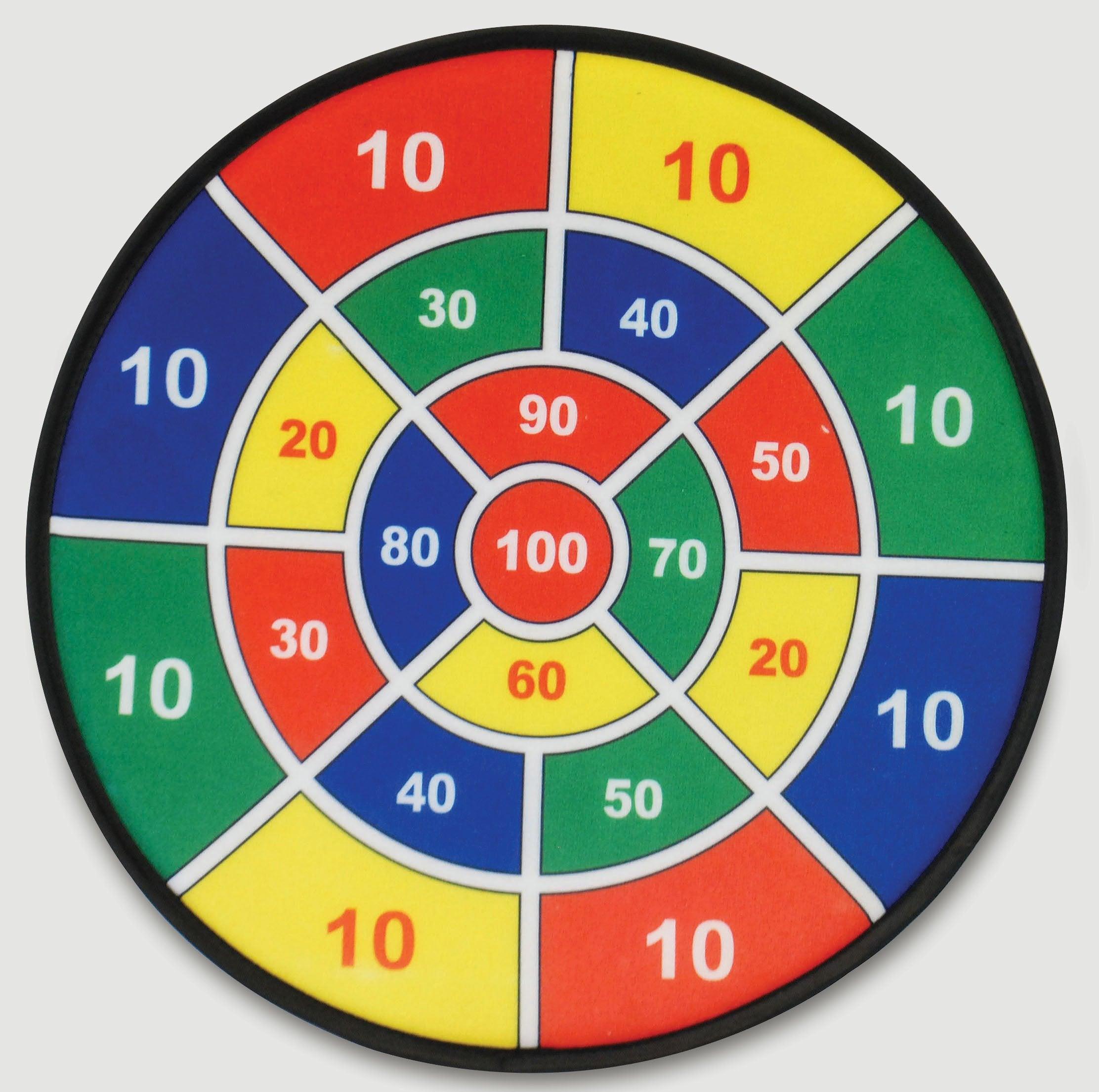 Colorful dartboard with numbered sections on a white background