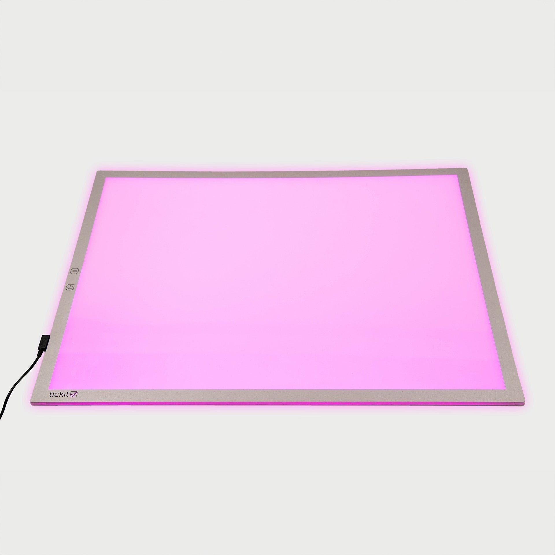 Pink LED light panel on a white background