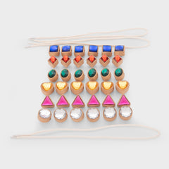 Set of colorful geometric earrings on a white background