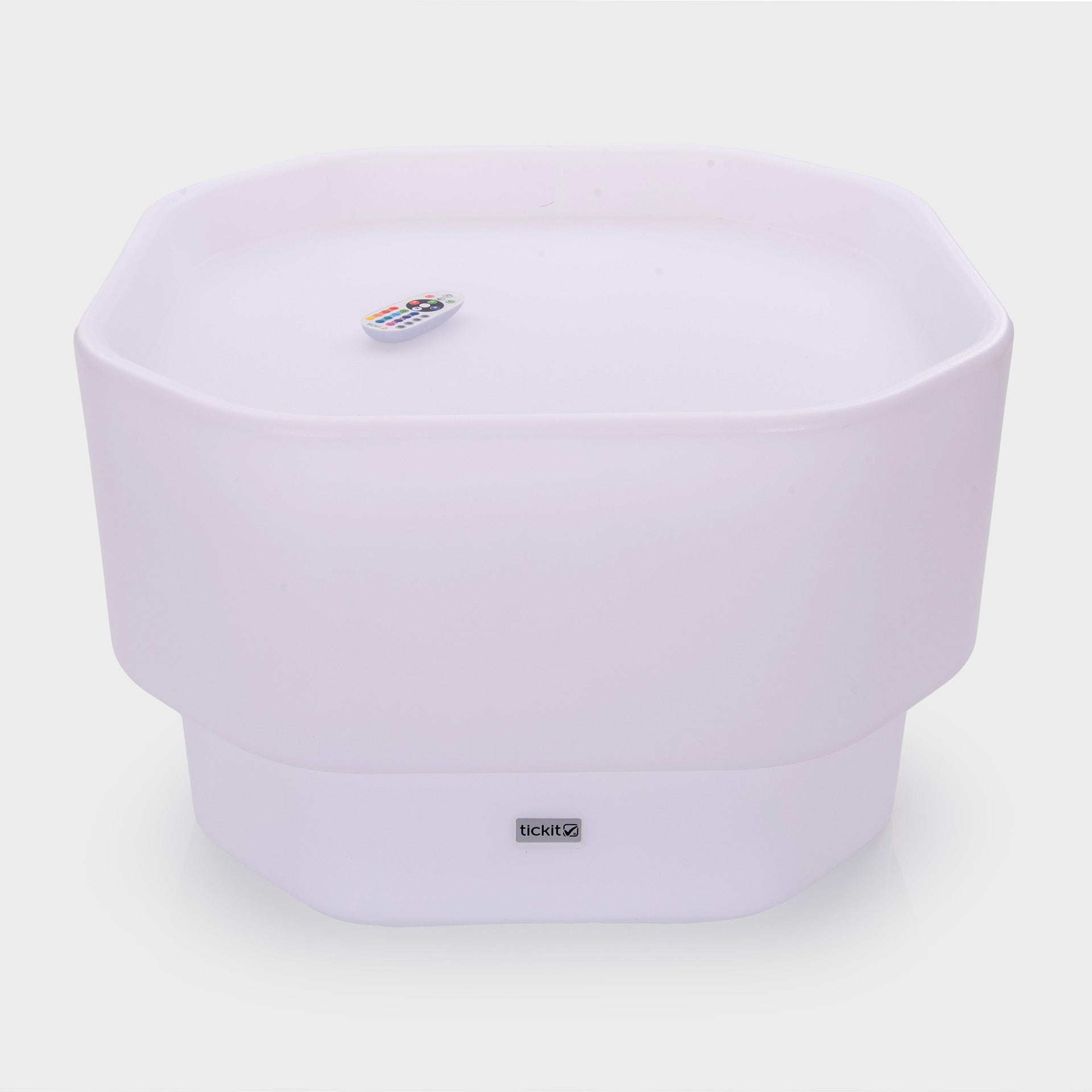 White container with a visible brand logo on a light gray background