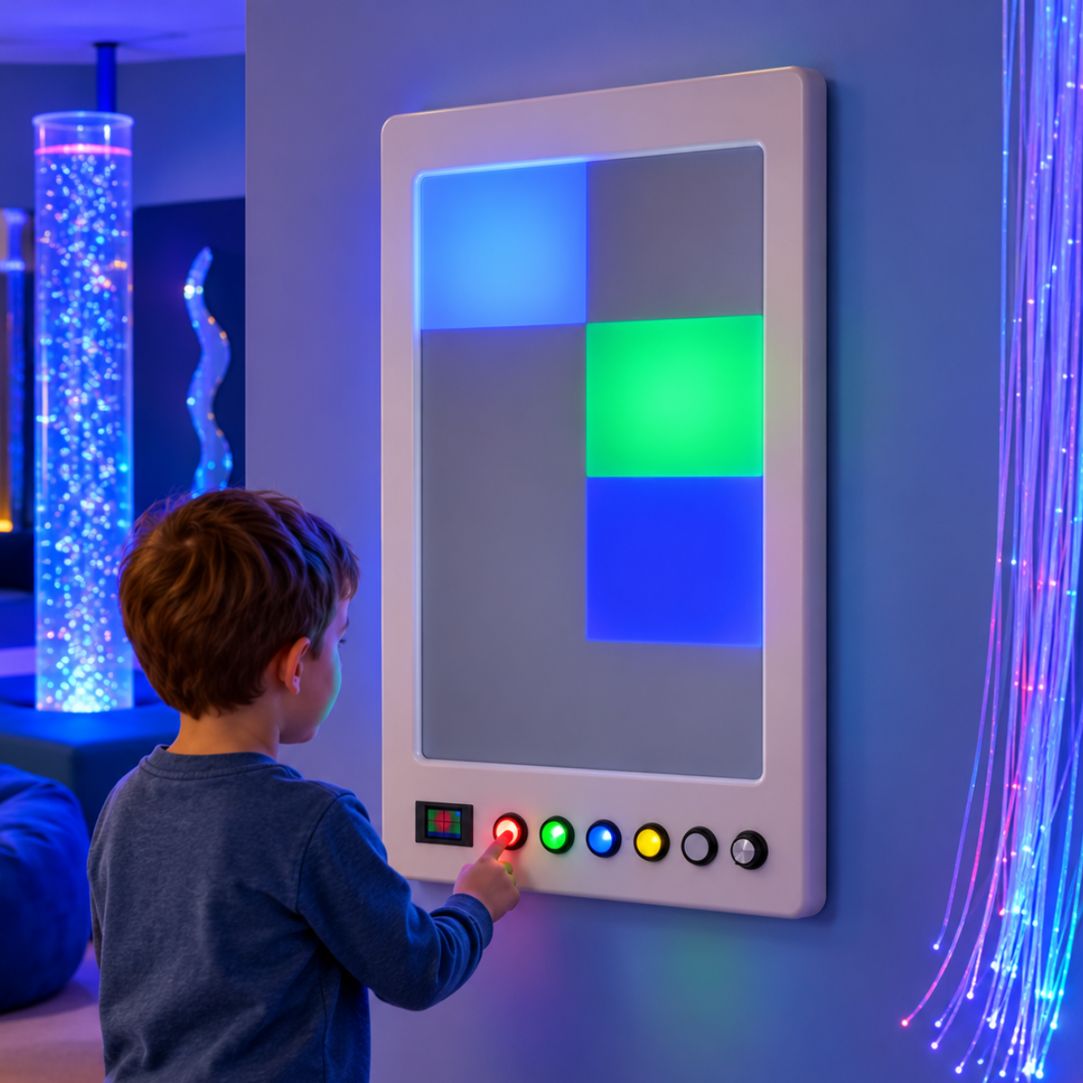 Interactive Sound and Light panel with squares