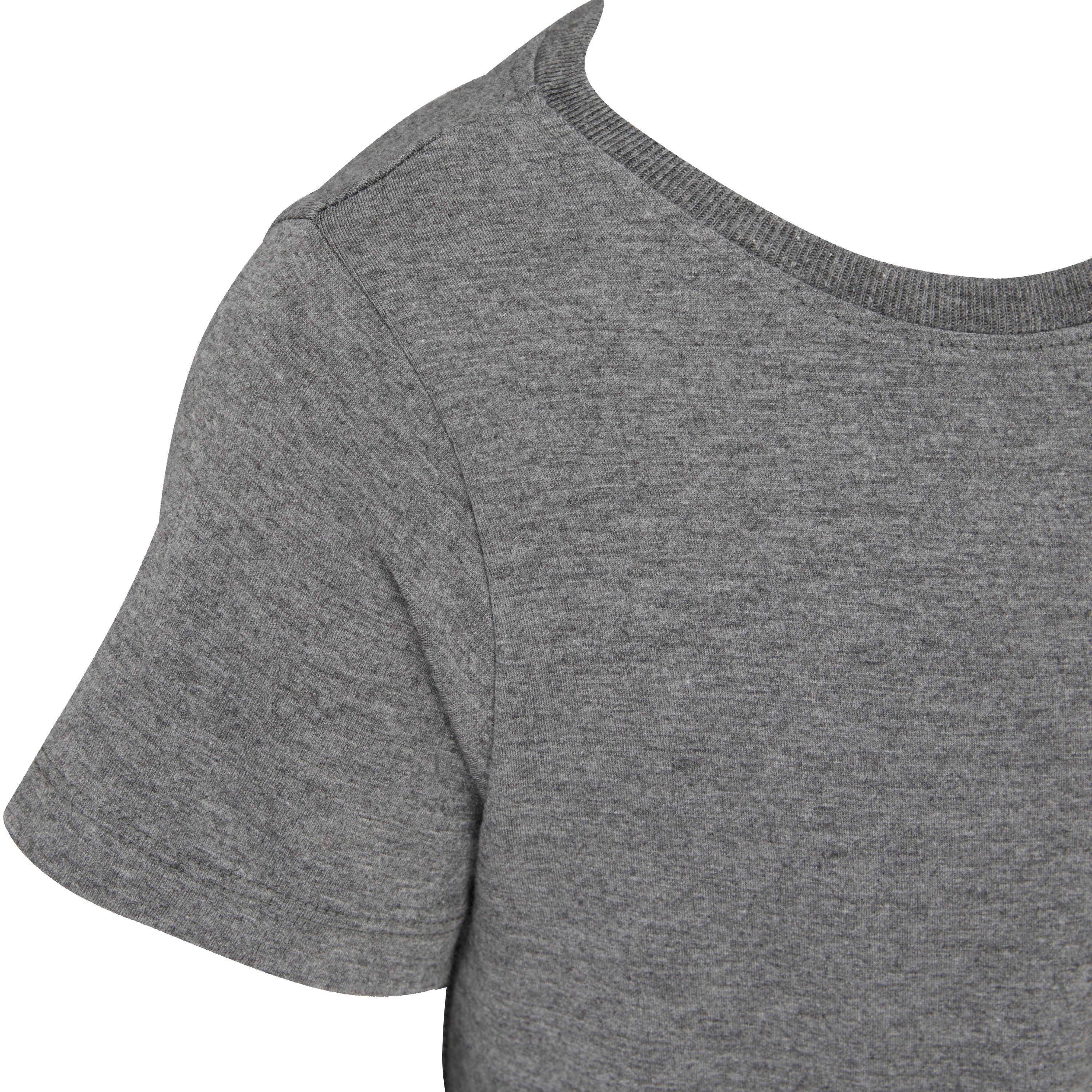 Gray t-shirt with a scoop neckline on a white background