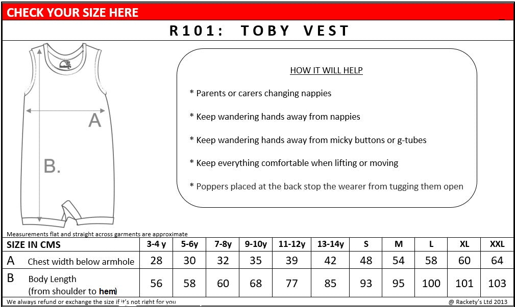 r101 cotton toby vest measuring guide