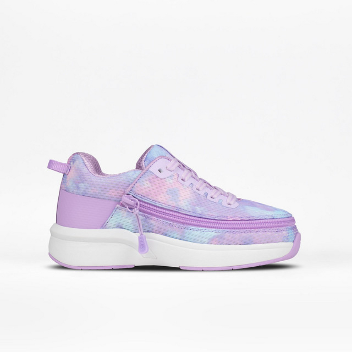 Multicolored sneaker with a white sole on a light gray background