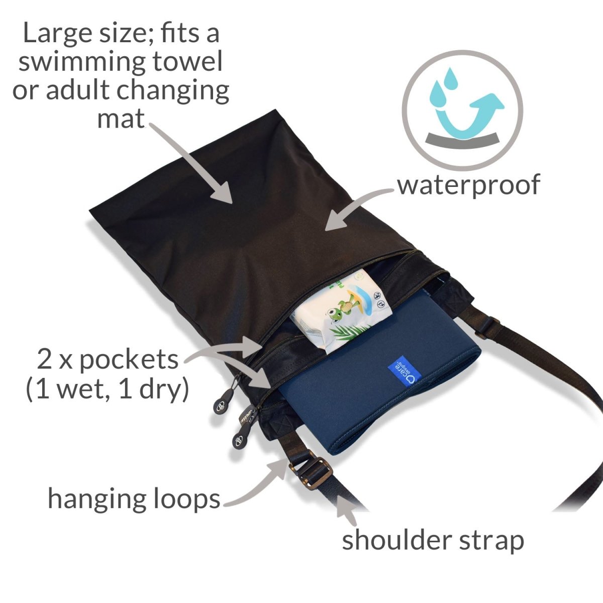 Adult Changing Mat and Waterproof Bag Set - Aubergine/Black - Incontinence Aids