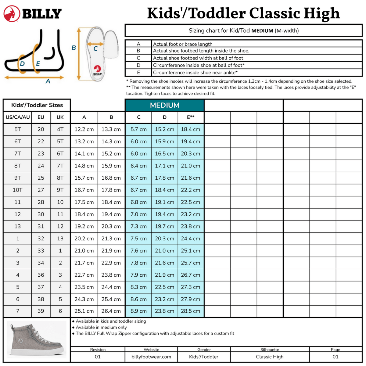 Billy Footwear (Kids) - High Top Silver Butterfly - Footwear