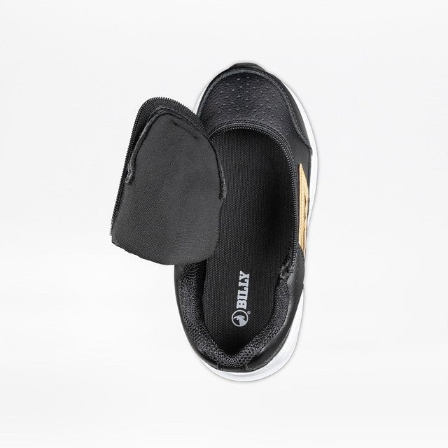 Billy Footwear (Kids) - Mid Top Goat Hoop Black/Gold Faux Leather Trainers - Footwear