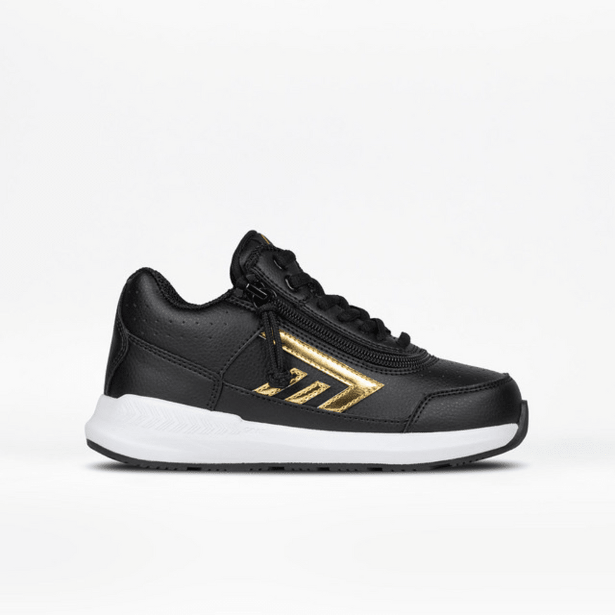 Billy Footwear (Kids) - Mid Top Goat Hoop Black/Gold Faux Leather Trainers - Footwear