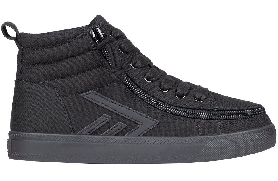 Black high-top sneaker with a zipper on a white background