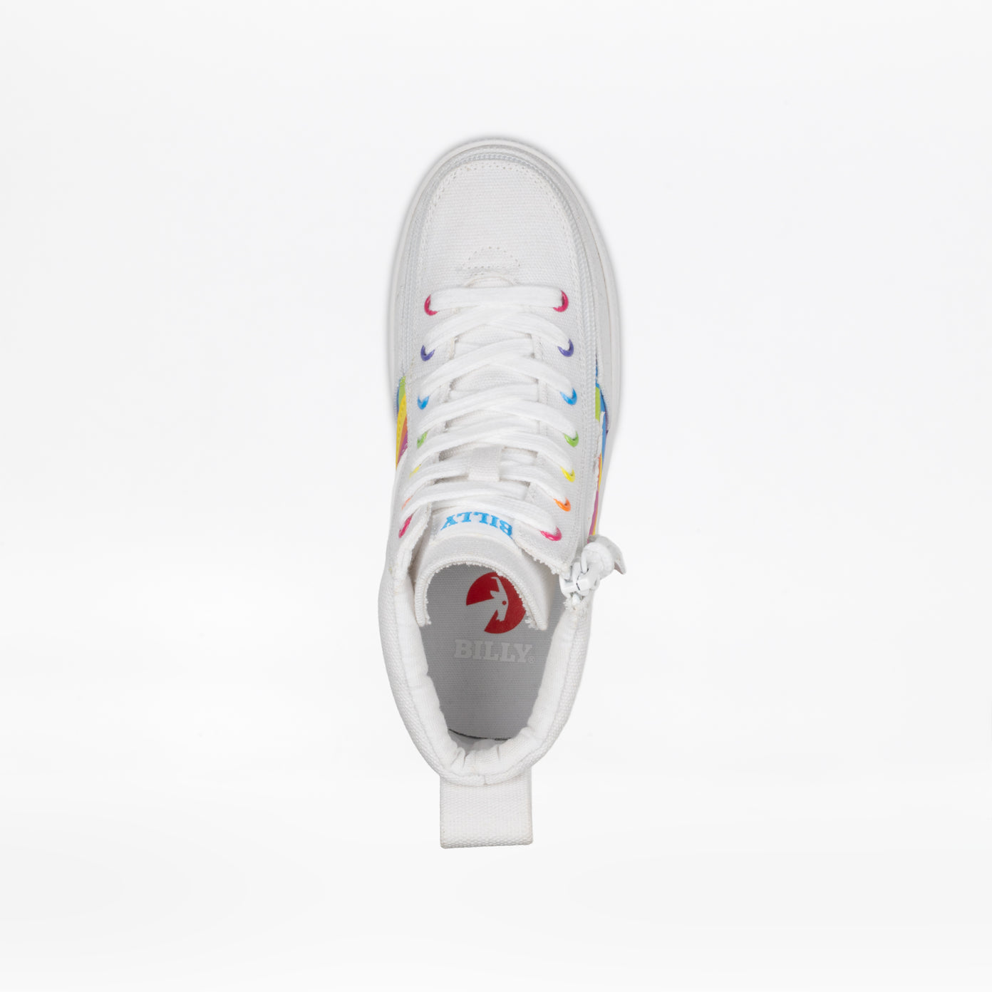 White sneaker with colorful accents on a white background