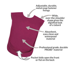 Purple apron with features highlighted on a white background