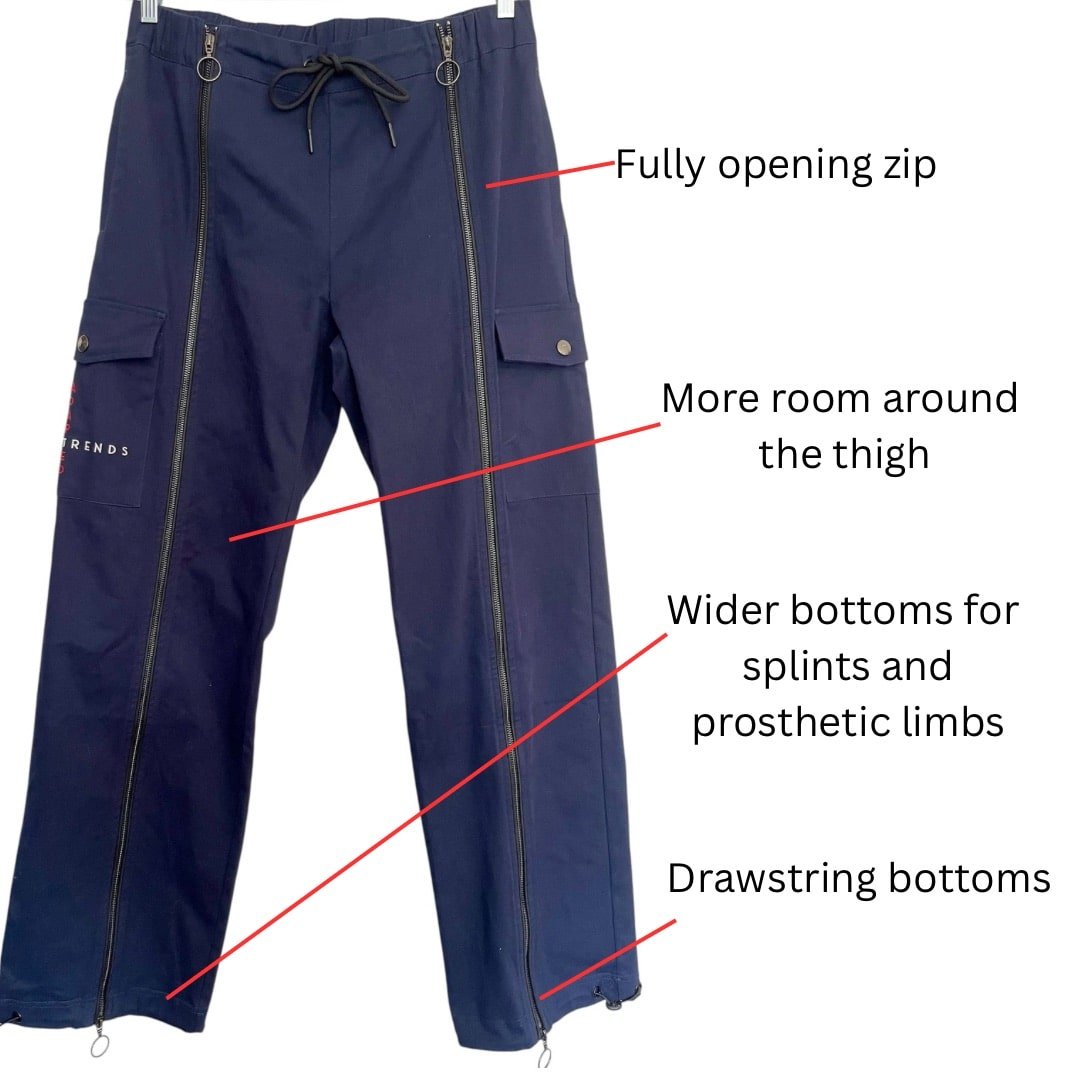 Denim Cotton Adapted Cargo Trousers - Wheelchair Clothing