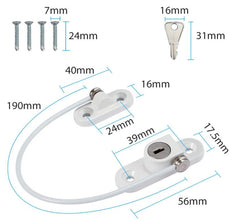 190mm Locking Window Cable Restrictor, Oval dimensions