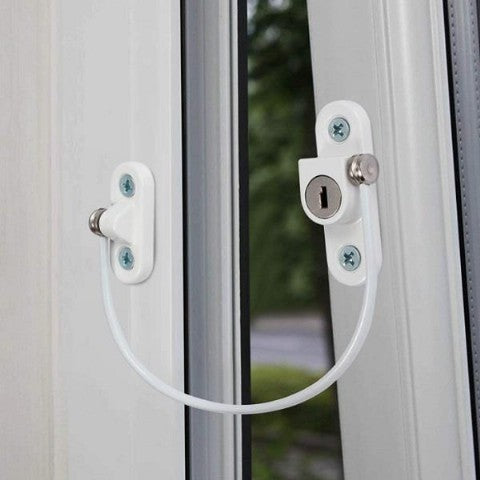 190mm Locking Window Cable Restrictor, Oval on window