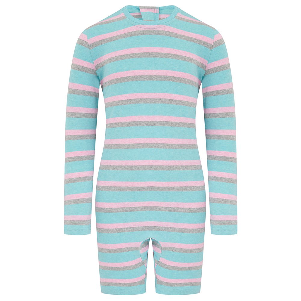 KayCey® Signature Stripes Long Sleeve Knee Length Zip Back Jumpsuit - Bodyvests and Sleepwear