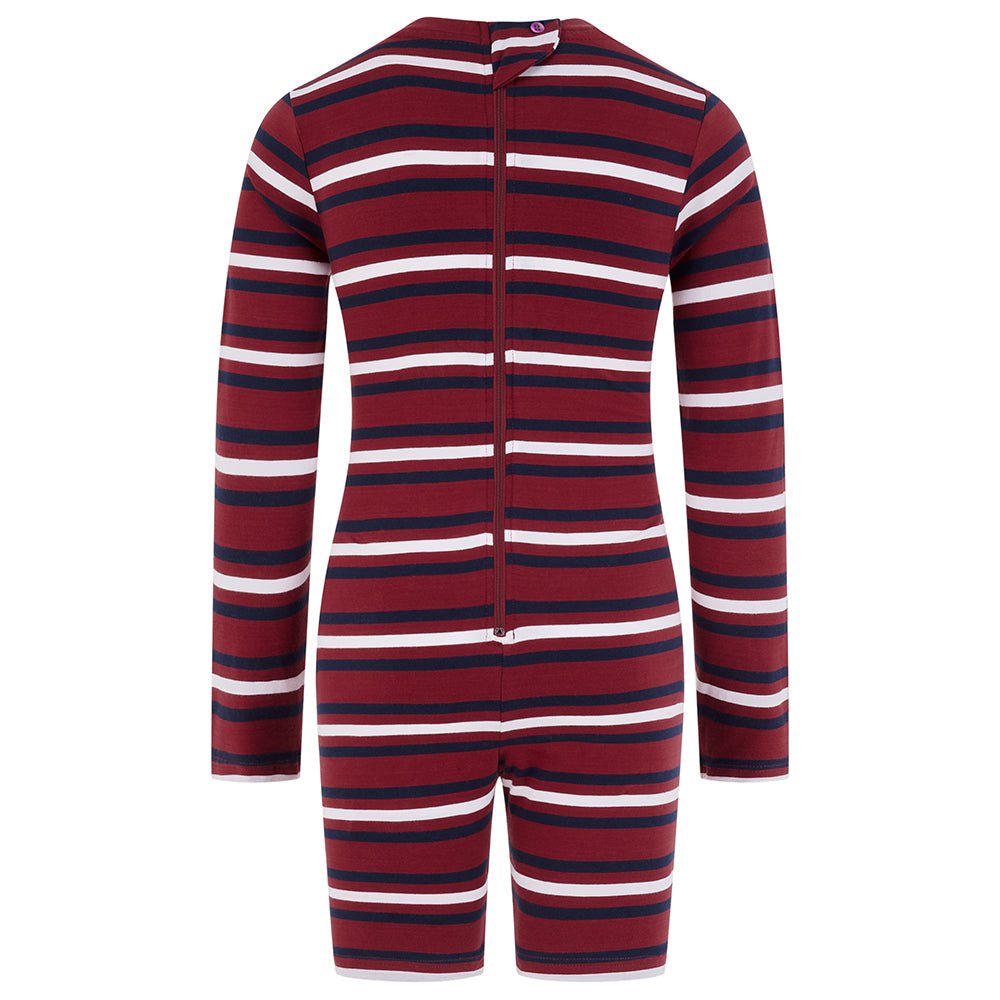 KayCey® Signature Stripes Long Sleeve Knee Length Zip Back Jumpsuit - Bodyvests and Sleepwear