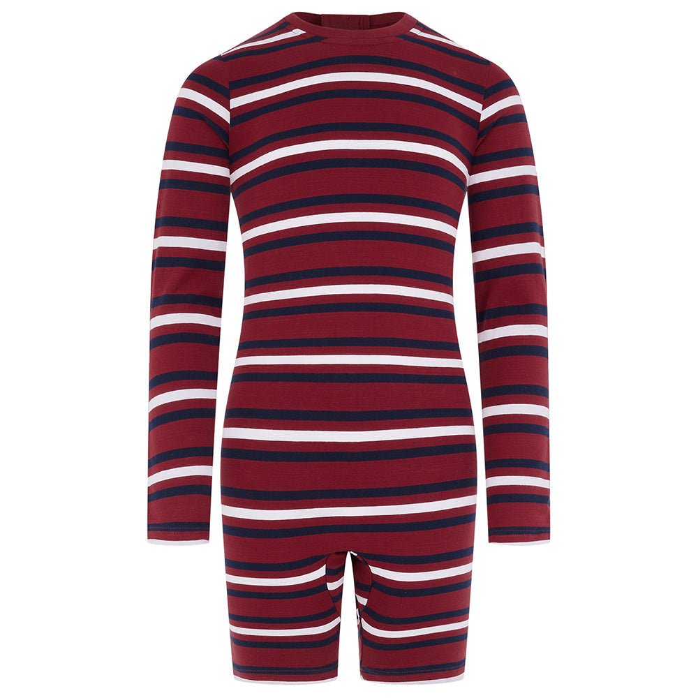 KayCey® Signature Stripes Long Sleeve Knee Length Zip Back Jumpsuit - Bodyvests and Sleepwear