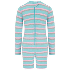 KayCey® Signature Stripes Long Sleeve Knee Length Zip Back Jumpsuit - Bodyvests and Sleepwear