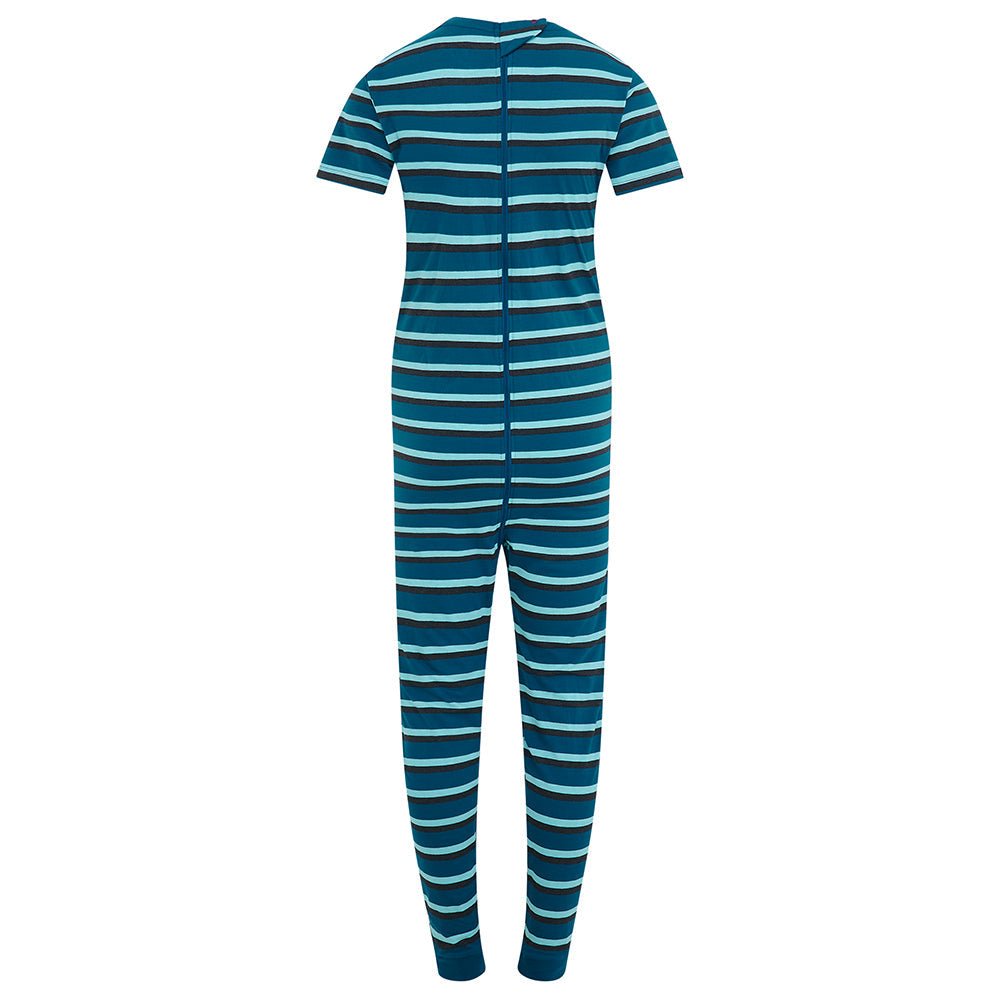 KayCey® Signature Stripes Short Sleeve Ankle Length Zip Back Jumpsuit - Bodyvests and Sleepwear