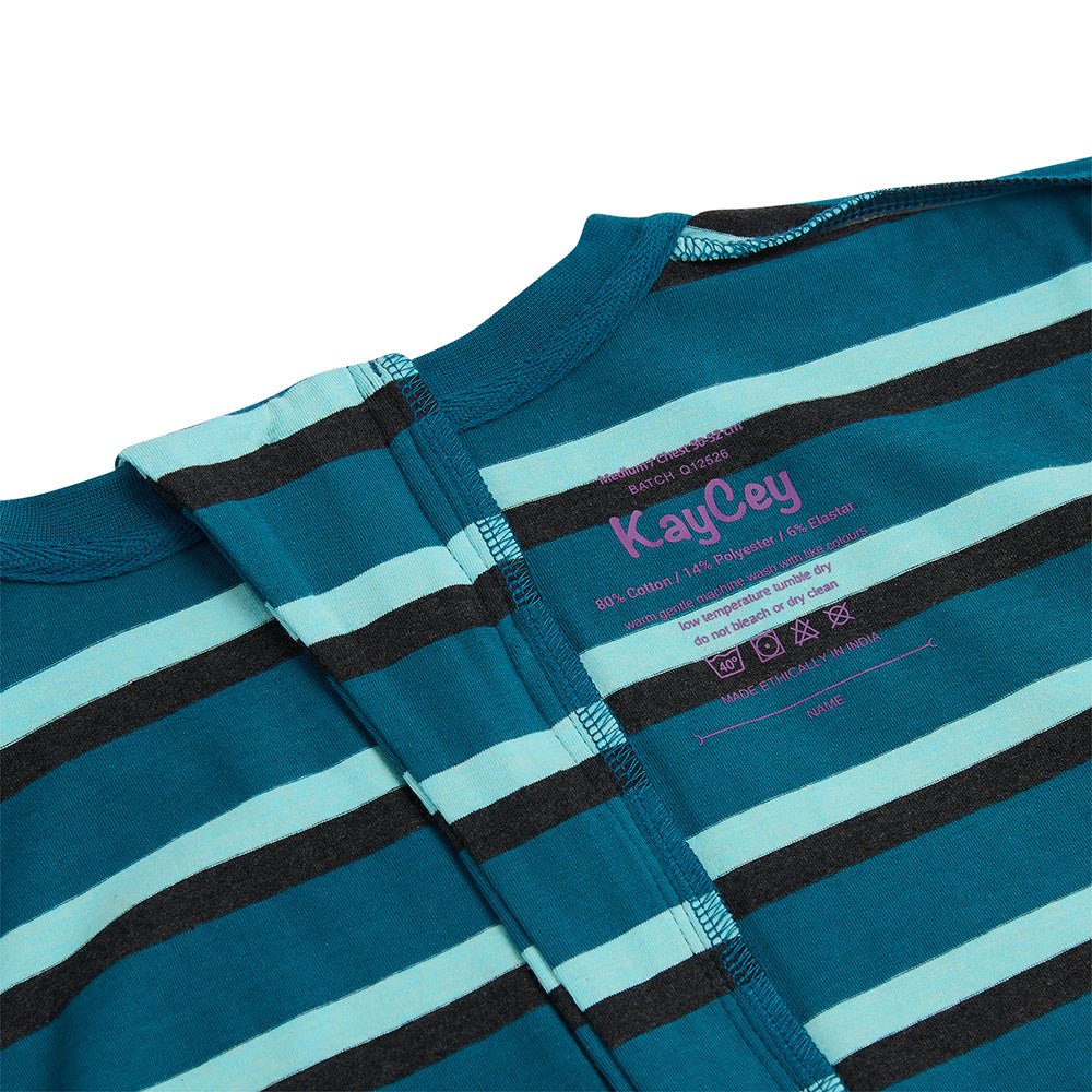 KayCey® Signature Stripes Short Sleeve Ankle Length Zip Back Jumpsuit - Bodyvests and Sleepwear