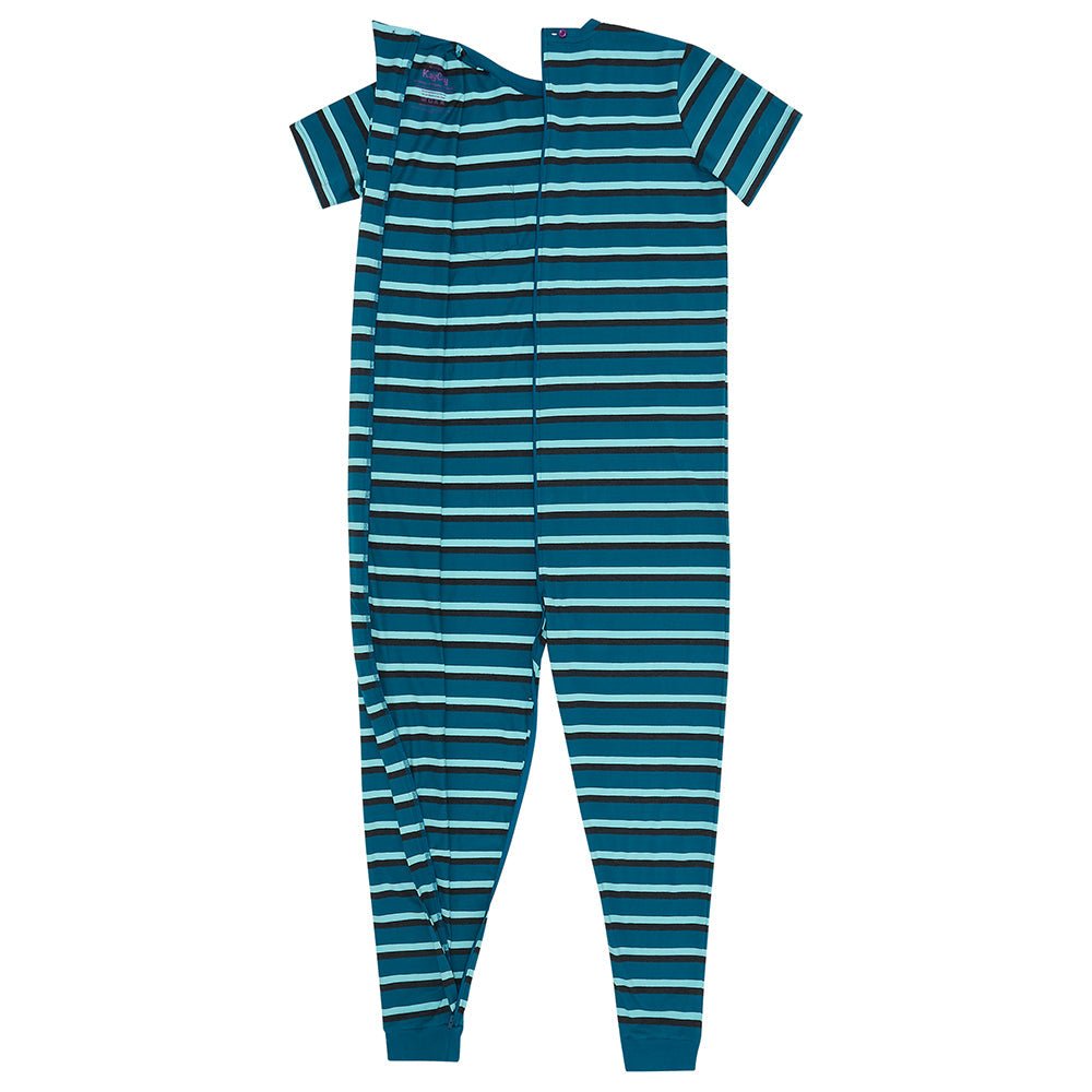KayCey® Signature Stripes Short Sleeve Ankle Length Zip Back Jumpsuit - Bodyvests and Sleepwear