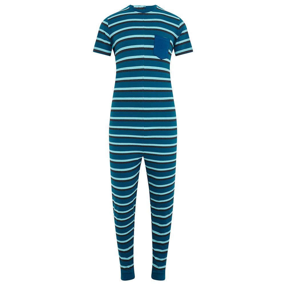 KayCey® Signature Stripes Short Sleeve Ankle Length Zip Back Jumpsuit - Bodyvests and Sleepwear