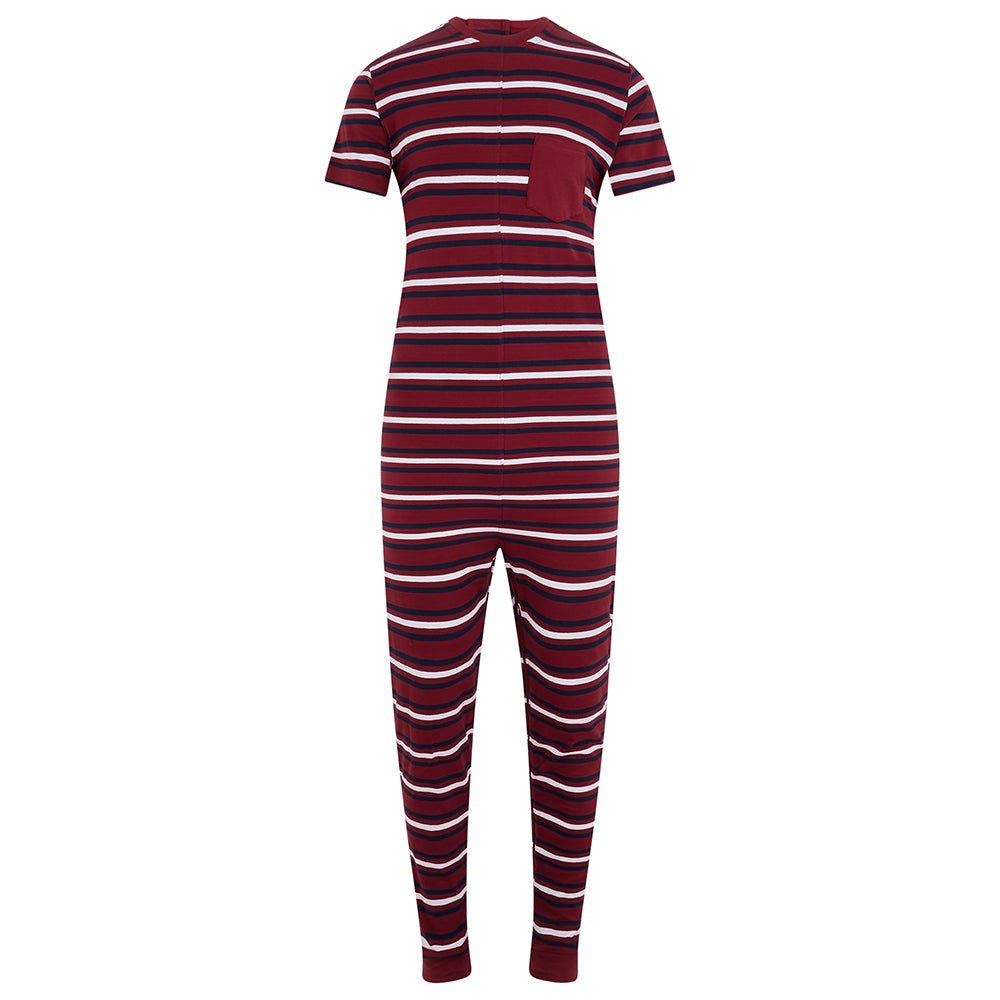 KayCey® Signature Stripes Short Sleeve Ankle Length Zip Back Jumpsuit - Bodyvests and Sleepwear