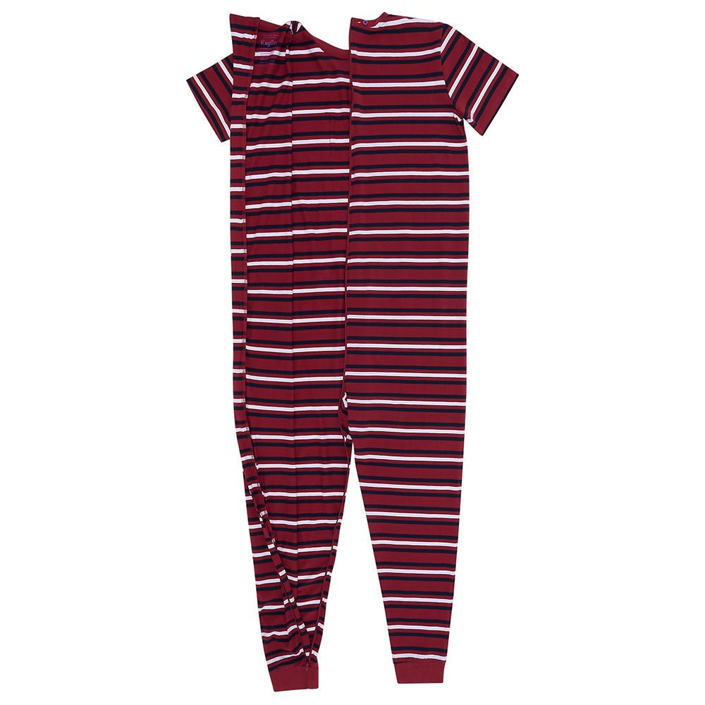KayCey® Signature Stripes Short Sleeve Ankle Length Zip Back Jumpsuit - Bodyvests and Sleepwear