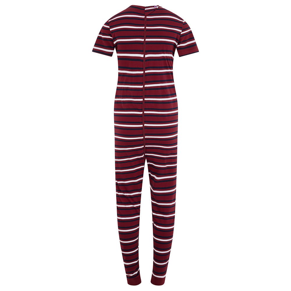 KayCey® Signature Stripes Short Sleeve Ankle Length Zip Back Jumpsuit - Bodyvests and Sleepwear