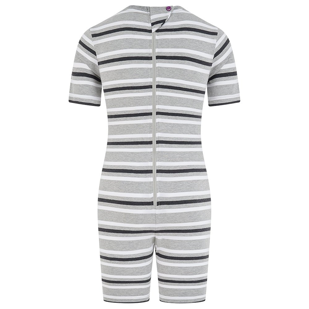 KayCey® Signature Stripes Short Sleeve Knee Length Zip Back Jumpsuit - Bodyvests and Sleepwear