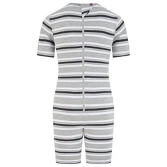 KayCey® Signature Stripes Short Sleeve Knee Length Zip Back Jumpsuit - Bodyvests and Sleepwear