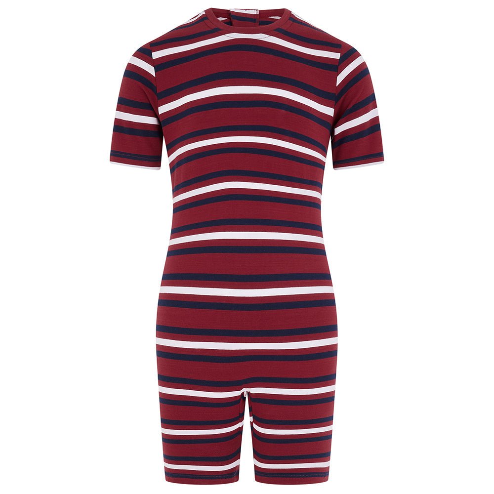KayCey® Signature Stripes Short Sleeve Knee Length Zip Back Jumpsuit - Bodyvests and Sleepwear